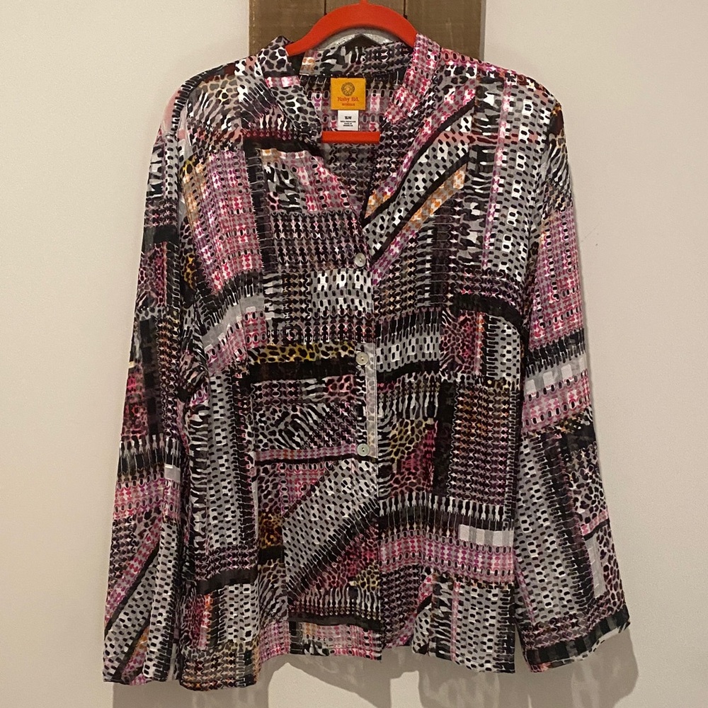 Ruby Rd. Pink And Black Patterned Top - image 1